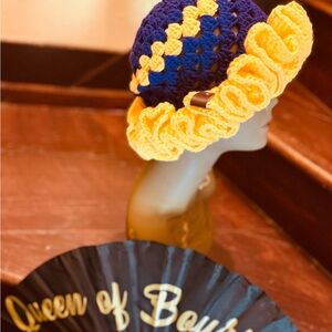 Vibrant Yellow and Blue Ruffled Hat